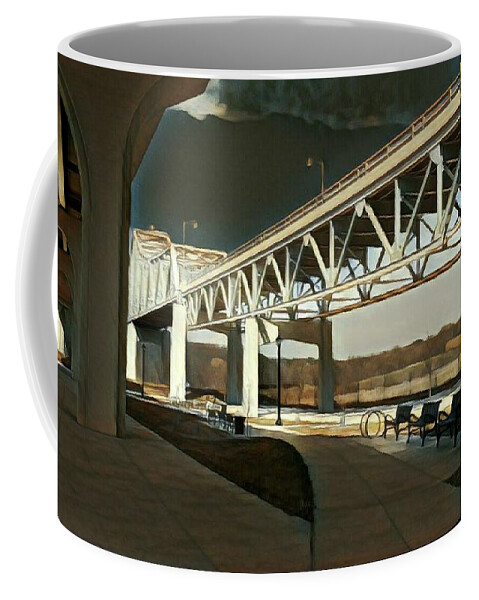 Paintings Coffee Mug featuring the painting Mississippi River Bridge by Marilyn Smith