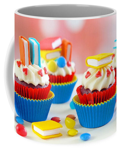 Back To School Coffee Mug featuring the photograph Bright colorful Back to School theme cupcakes. by Milleflore Images