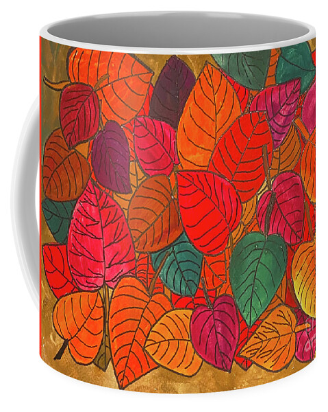 Leaves Coffee Mug featuring the mixed media Bright Fall Leaves by Lisa Neuman