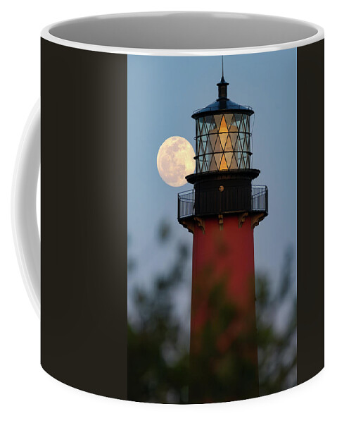 Awe-inspiring Coffee Mug featuring the photograph Bright Jupiter Lighthouse Moonrise May 2023 by Kim Seng
