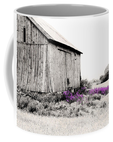 Brillion Coffee Mug featuring the digital art Brillion Barn with flowers by Stacey Carlson