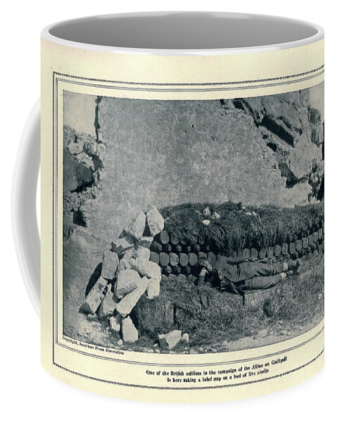 Dardanelles Coffee Mug featuring the photograph BRITISH SOLDIER IN GALLIPOLI RESTING ON LIVE SHELLS k5 by Historic Illustrations
