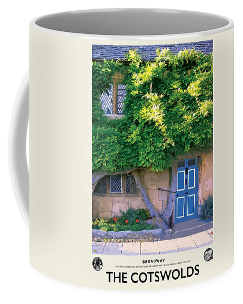 Cotswolds Coffee Mug featuring the photograph Broadway Blue Door Cream Railway Poster by Brian Watt