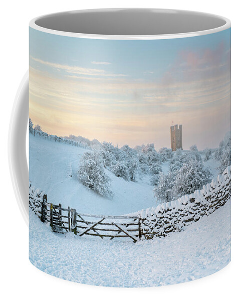 Broadway Tower Coffee Mug featuring the photograph Broadway Tower in the Snow and Fog at Sunrise by Tim Gainey
