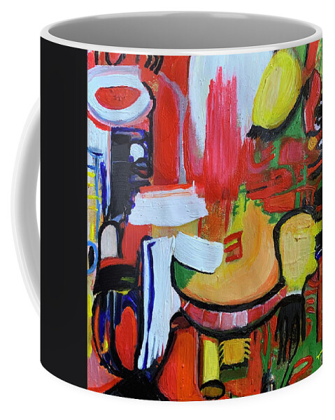 Abstract Coffee Mug featuring the painting Broken Anatomy, an acrylic abstract design by Denise Morgan