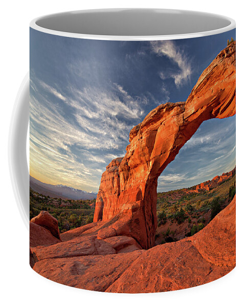 Broken Arch Coffee Mug featuring the photograph Broken Arch Sunrise by Bob Falcone