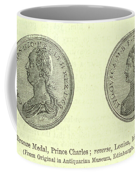 Bronze Coffee Mug featuring the drawing Bronze Medal, Prince Charles reverse, Louisa, his Wife n5 by Historic Illustrations