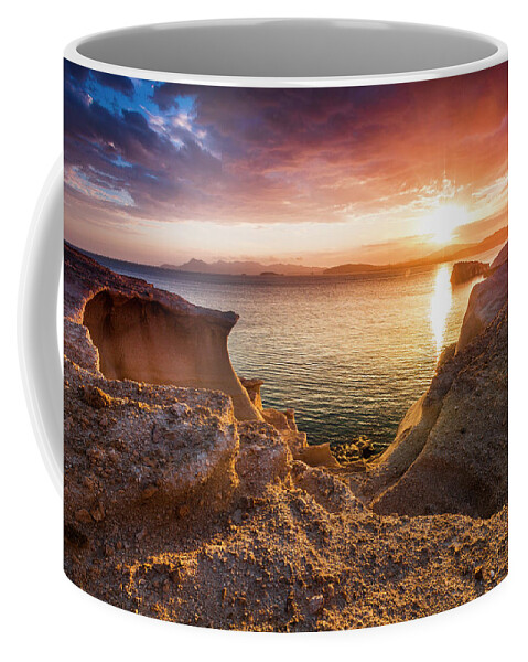 Aegean Sea Coffee Mug featuring the photograph Bronze Sea Rocks by Evgeni Dinev