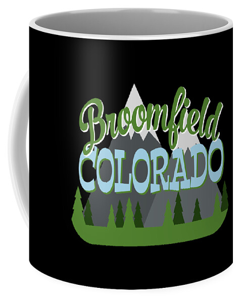 Broomfield Coffee Mug featuring the digital art Broomfield Colorado Retro Mountains Trees by Flo Karp