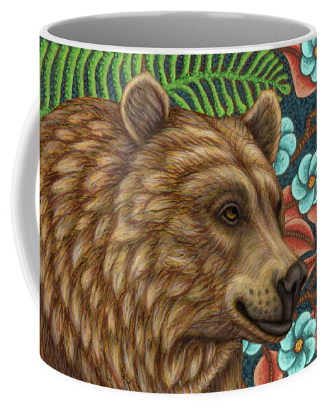 European Brown Bear Coffee Mug featuring the painting Brown Bear Floral by Amy E Fraser