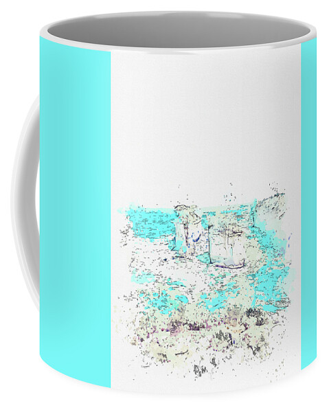 Rock Coffee Mug featuring the painting Brown Rock Formation on Sea in watercolor ca by Ahmet Asar by Celestial Images