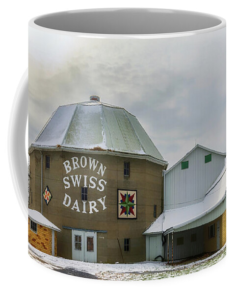 Barn Coffee Mug featuring the photograph Brown Swiss Dairy - Shipshewana, Indiana by Susan Rissi Tregoning