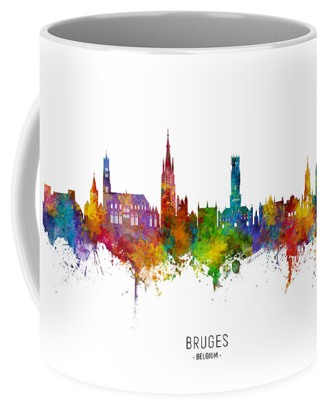 Bruges Coffee Mug featuring the digital art Bruges Belgium Skyline by Michael Tompsett