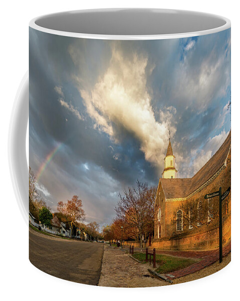 Colonial Williamsburg Coffee Mug featuring the photograph Bruton Parish Rainbow by Rachel Morrison