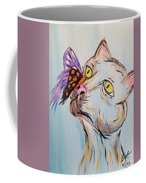 Cat Coffee Mug featuring the painting Bubby And The Butterfly by Brent Knippel