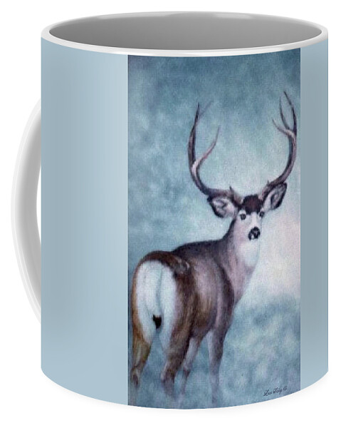 Oil Coffee Mug featuring the painting Buck in Blues by Loxi Sibley