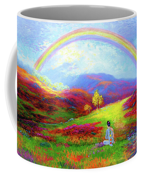  Meditation Coffee Mug featuring the painting Buddha Chakra Rainbow Meditation by Jane Small
