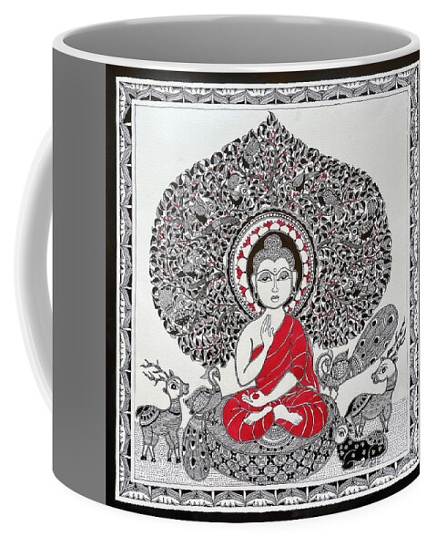 Coffee Mug featuring the painting Buddha Meditating by Jyotika Shroff