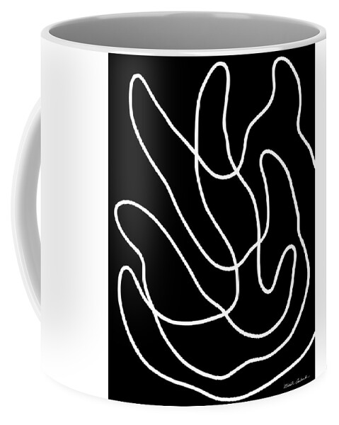 Nikita Coulombe Coffee Mug featuring the painting Buddhas Hand I white line on black background by Nikita Coulombe