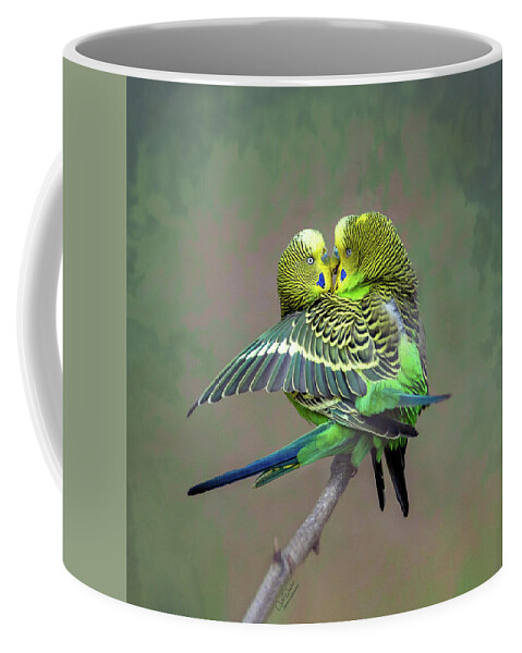Parakeets Coffee Mug featuring the photograph Budgie Love by Judi Dressler