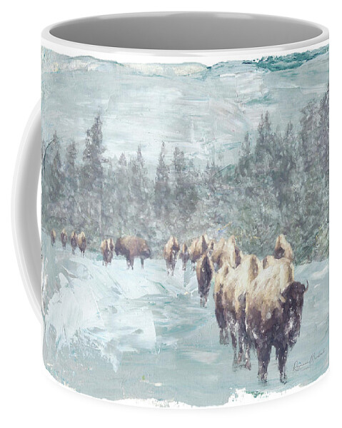 Abstract Coffee Mug featuring the digital art Buffalo Herd by Ramona Murdock