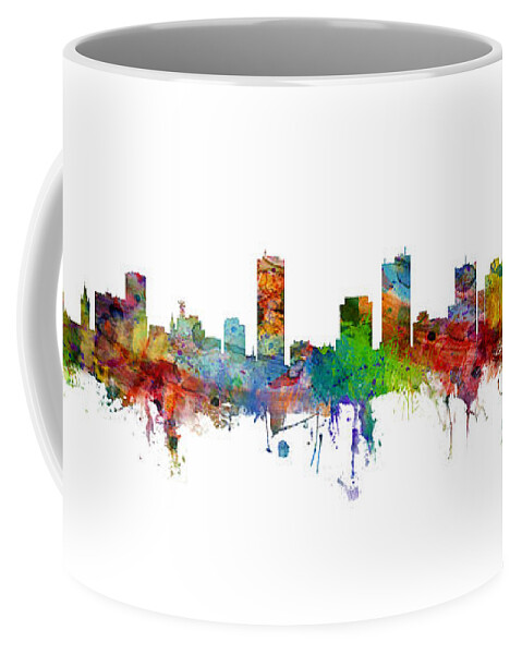 Phoenix Coffee Mug featuring the digital art Buffalo NY and Phoenix AZ Skylines mashup by Michael Tompsett