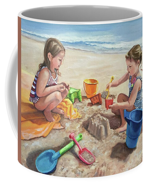 Girls Coffee Mug featuring the painting Building a Castle by Judy Rixom