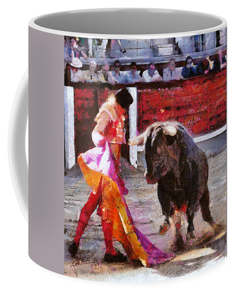 Bull Coffee Mug featuring the painting Bullfighting in Spain by Charlie Roman