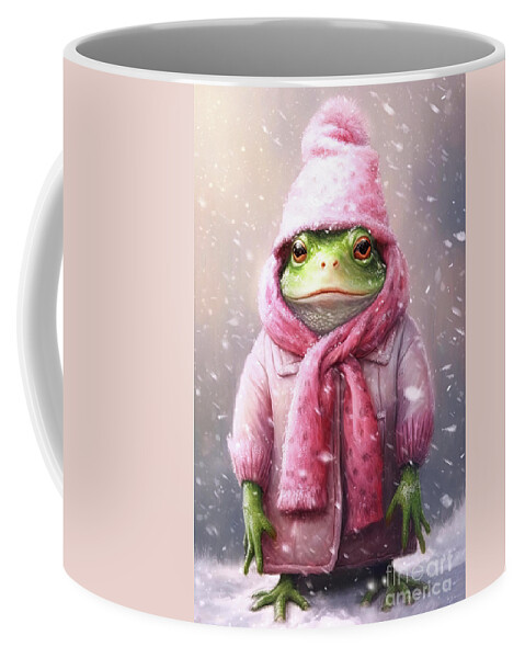 Frog Coffee Mug featuring the painting Bundled Up In Pink by Tina LeCour