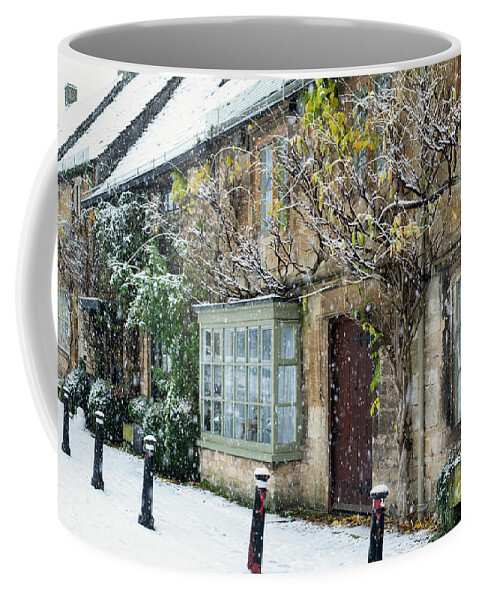 Burford Coffee Mug featuring the photograph Burford High Street Cottages in the December Snow by Tim Gainey