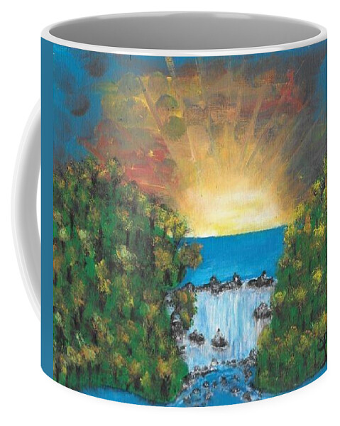 Sunrise Coffee Mug featuring the painting Burst of Sunshine by Esoteric Gardens KN