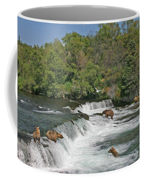 Bear Coffee Mug featuring the photograph Busy day at the Falls by Ed Stokes