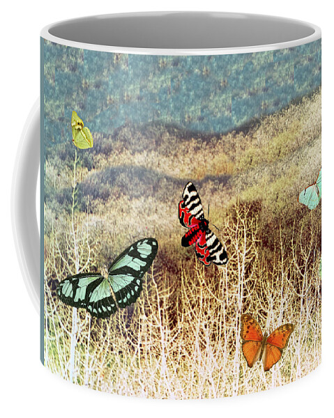 Butterflies Coffee Mug featuring the digital art Butterflies at dusk by Lorena Cassady