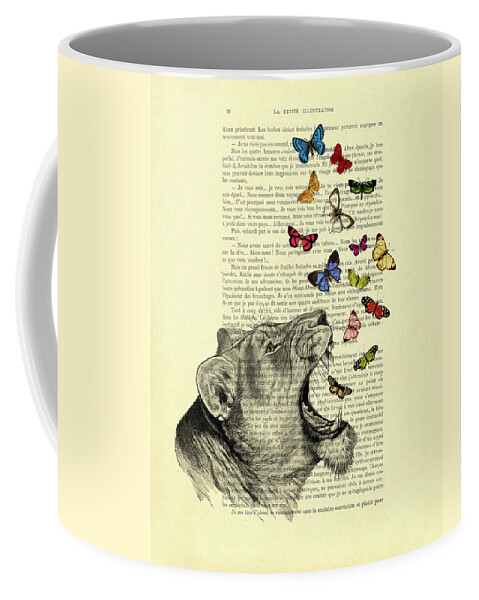 Lion Coffee Mug featuring the digital art Butterflies lioness book page art print by Madame Memento