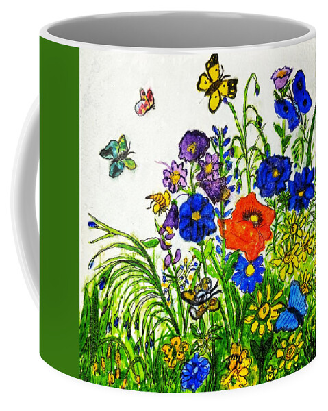 Butterflies Coffee Mug featuring the painting Butterflies 'n Bees by Shady Lane Studios-Karen Howard