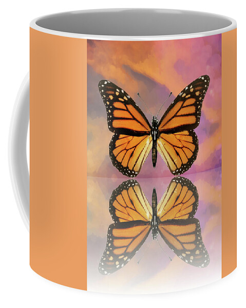 Butterfly Coffee Mug featuring the digital art Butterfly in Clouds Reflection by Gaby Ethington