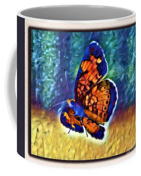  Coffee Mug featuring the photograph Butterfly on the Screen by Shirley Moravec