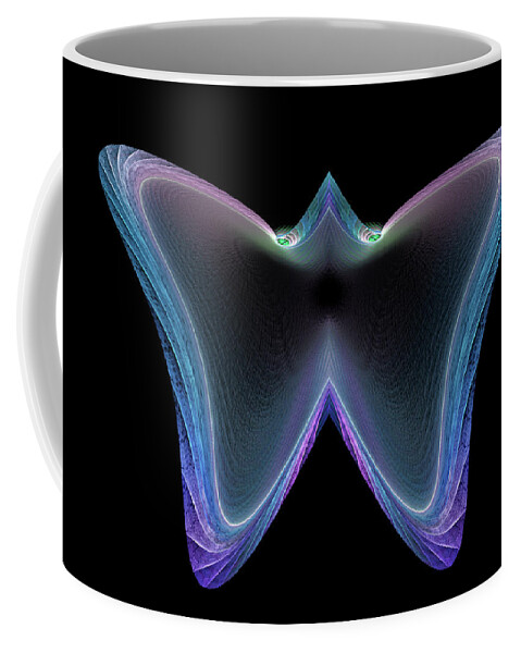 Abstract Coffee Mug featuring the digital art Butterfly Shaped Computer Generated Symetrical Fractal by Manpreet Sokhi