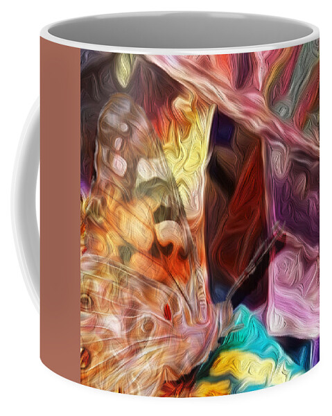 Butterfly Coffee Mug featuring the mixed media Butterfly Wings Abstract by Mary Poliquin - Policain Creations