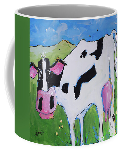 Cow Coffee Mug featuring the painting Buzzed by Terri Einer