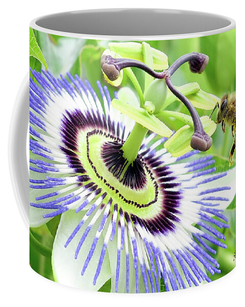 Passion Flower Coffee Mug featuring the digital art Buzzing around 01 by Kevin Chippindall