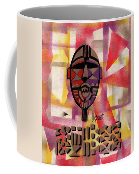 African Mask Coffee Mug featuring the mixed media Bwa Mask of Burkina Faso by Everett Spruill