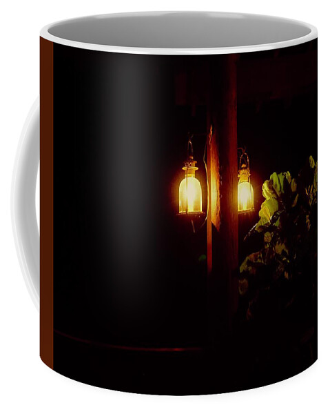 Lamps Coffee Mug featuring the photograph By Lamp Light by Alida M Haslett