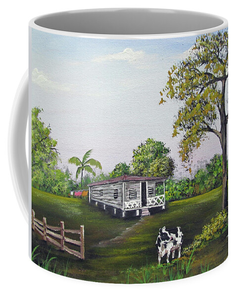 Cow Coffee Mug featuring the painting By The House by Gloria E Barreto-Rodriguez