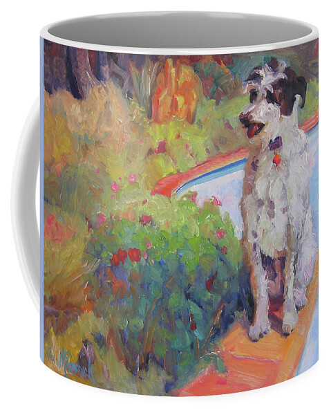 Dog Coffee Mug featuring the painting By the Pool by John McCormick