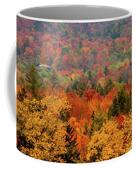 Green Mountains Coffee Mug featuring the photograph Cabin in Vermont fall colors by Jeff Folger