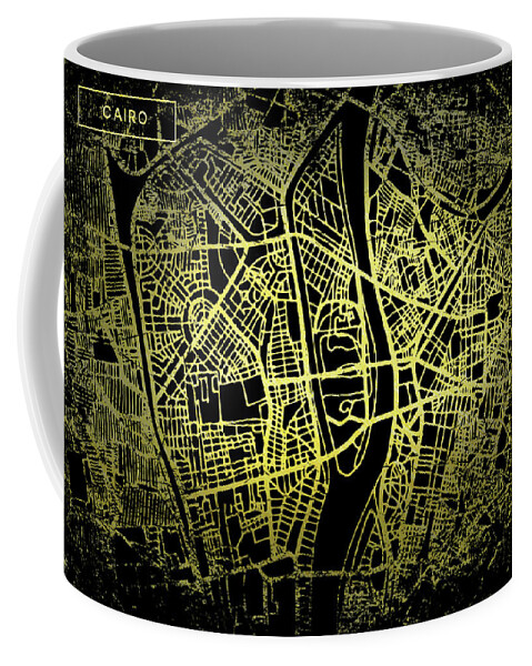Map Coffee Mug featuring the digital art Cairo Map in Gold and Black by Sambel Pedes