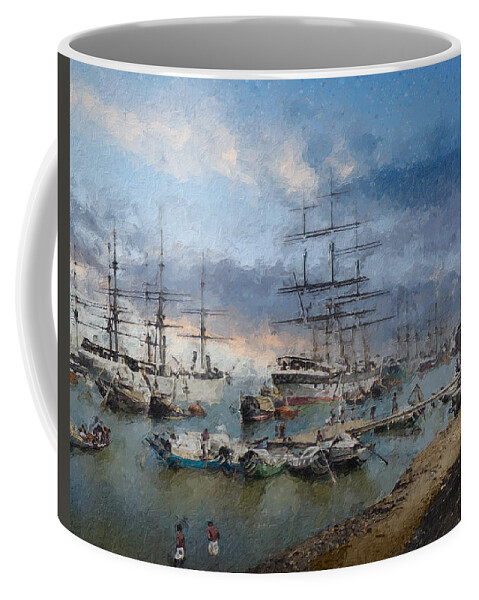 Sailing Ship Coffee Mug featuring the digital art Calcutta in the age of sail by Geir Rosset