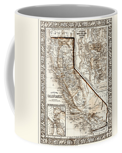 California Coffee Mug featuring the photograph California Vintage County Map 1860 Sepia by Carol Japp