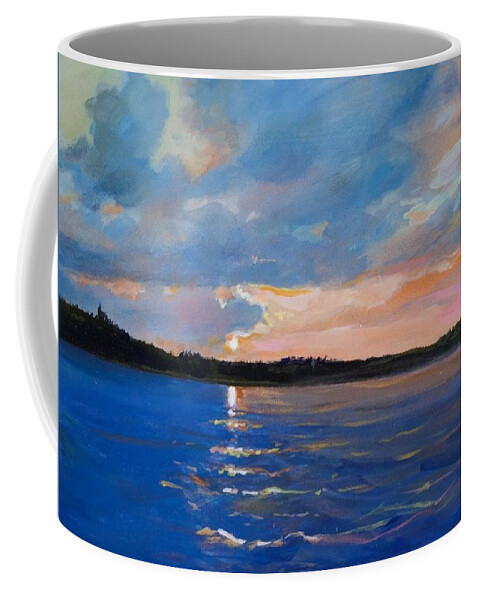 Waltmaes#sunset#candian Sunset#sunset On Lake Kipawa Canada#pink Sky Sunset Non Lake#northern Canada Lake Sunset# Sunset On Lake In Quebec Coffee Mug featuring the painting Call it a day by Walt Maes